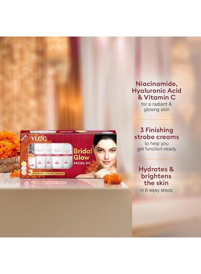 VLCC Bridal Glow Facial Kit - 49g, With Hyaluronic Acid, Niacinamide & Vitamin C. At home facial with 3 Illuminator Strobe Creams - Gold, Lilac, Rose. - Image 4